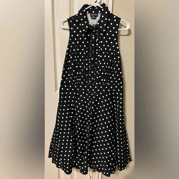 City Chic Nellie Dress Navy spot - new with tags size 14 - Picture 6 of 13